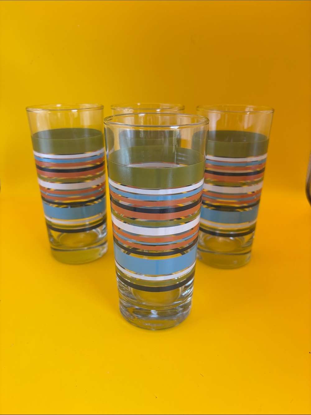 Set of 4 Vintage Longaberger Sunny Days Glasses - Blue, Orange, White, Green